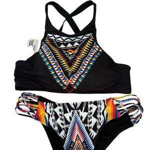 2 Piece Swim Suit Size Small - NWT - Black W/Aztec Design by Apparel America